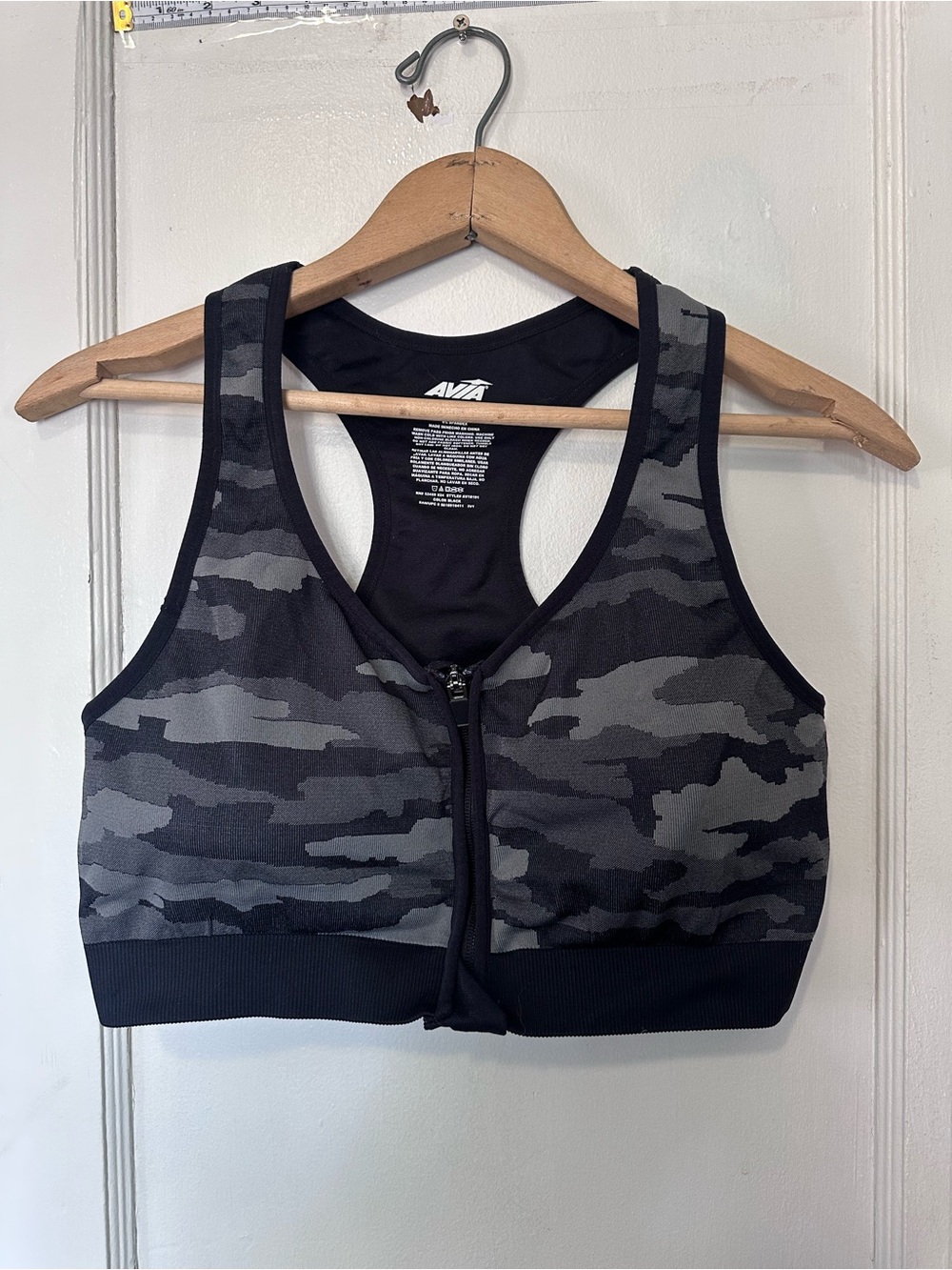Avia Black & Gray Camo Front-Zip Sports Bra